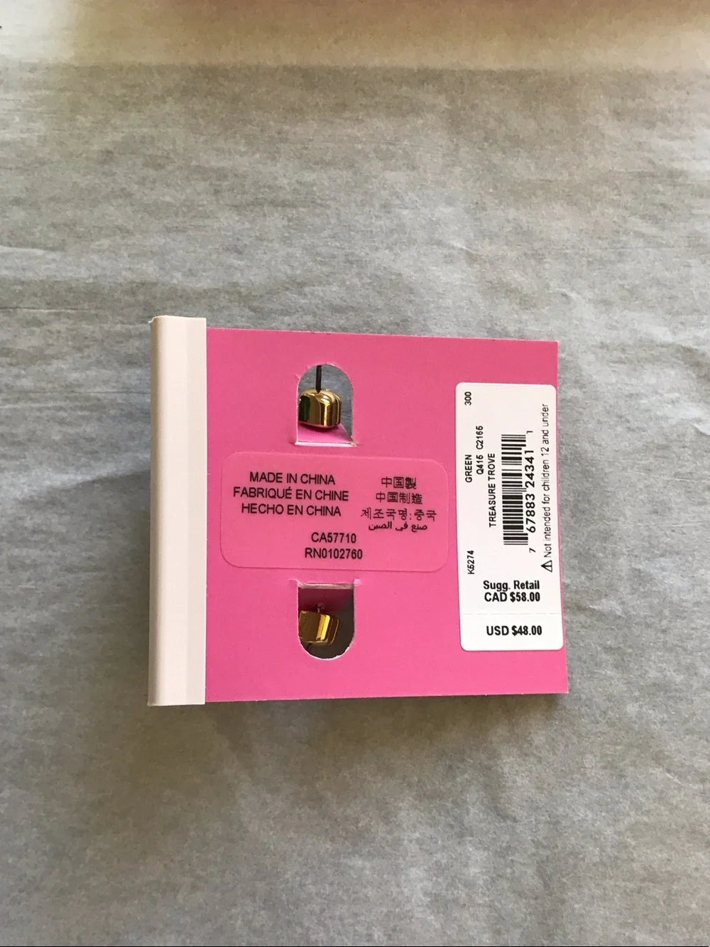 kate spade Pink Drawstring Pouch with Green and Gold Earrings